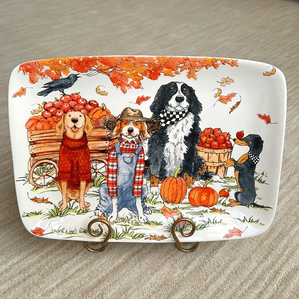 Certified International Sherri Buck Baldwin Autum Fall Dog Serving Platter Plate